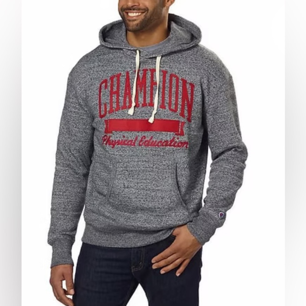 Champion - Physical Education Heather Gray/Red Fleece Hoodie Men’s Size Medium